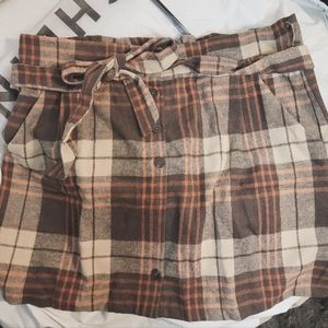 Shein Plaid Dual Pocket Button Front Skirt